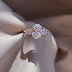 Load image into Gallery viewer, Art Deco Oval Cut Moissanite Cluster Engagement Ring Solitaire Style 18K Gold Unique Wedding Ring