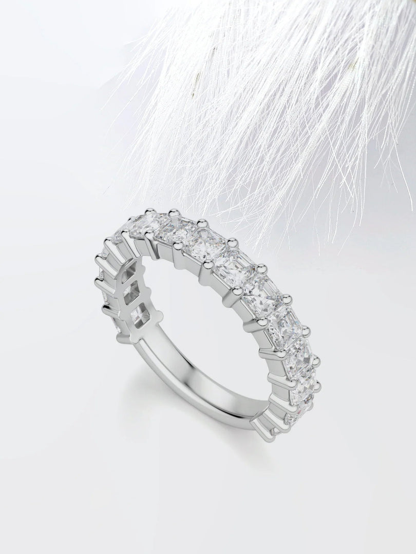Asscher Cut Moissanite 3/4 Diamond Wedding Band for Women Mapple Gems