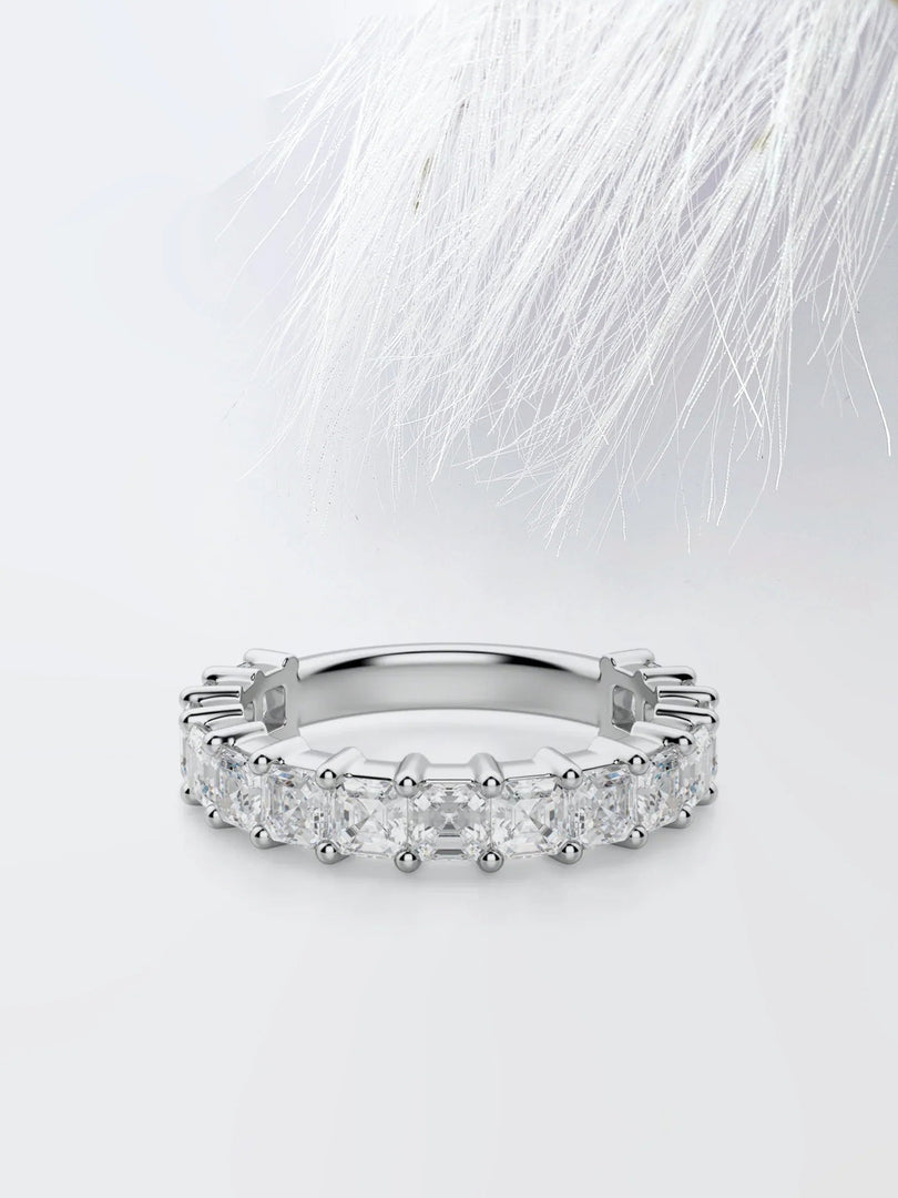 Asscher Cut Moissanite 3/4 Diamond Wedding Band for Women Mapple Gems