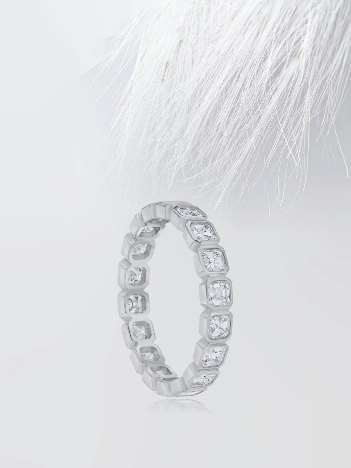 Asscher Cut Moissanite Bezel Set Eternity Diamond Wedding Band Mapple Gems