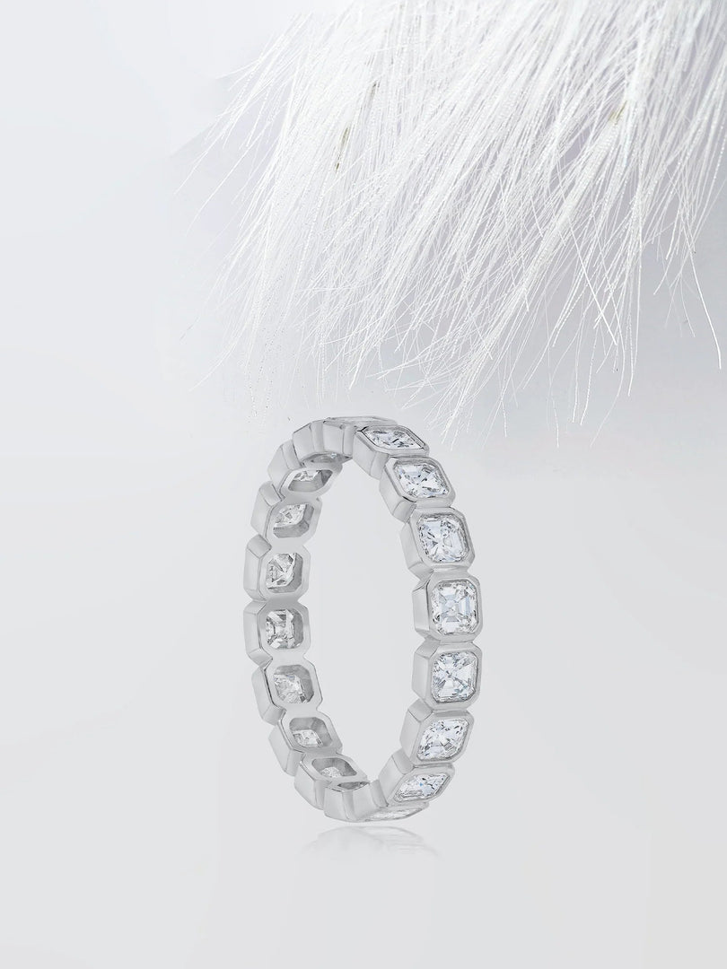 Asscher Cut Moissanite Bezel Set Eternity Diamond Wedding Band Mapple Gems