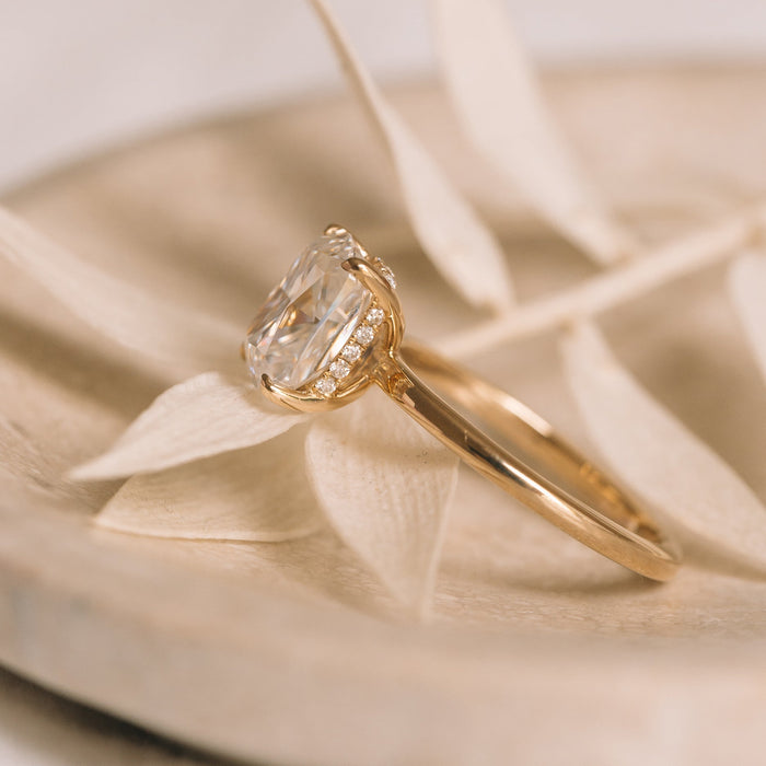 Elongated Cushion Cut Moissanite Hidden Halo Solitaire Engagement Ring 2 CT to 5 CT - side view 2