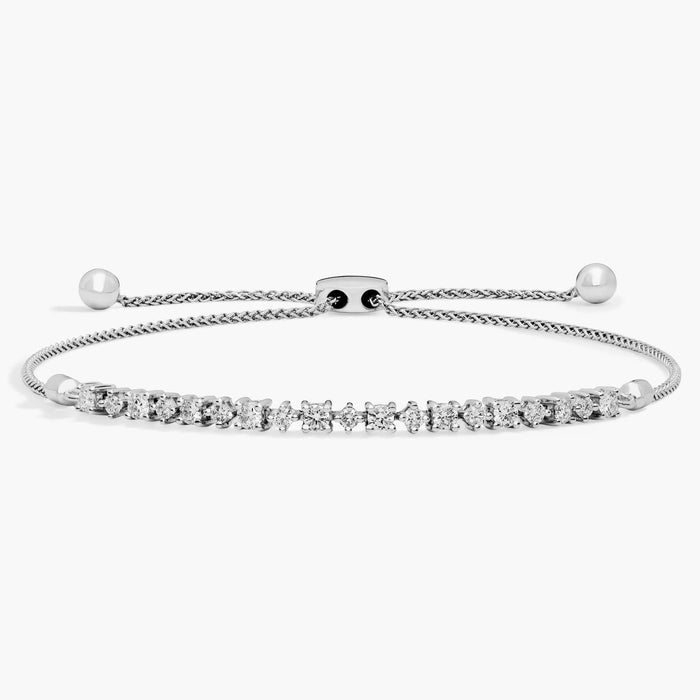 Adjustable bolo moissanite bracelet in white gold