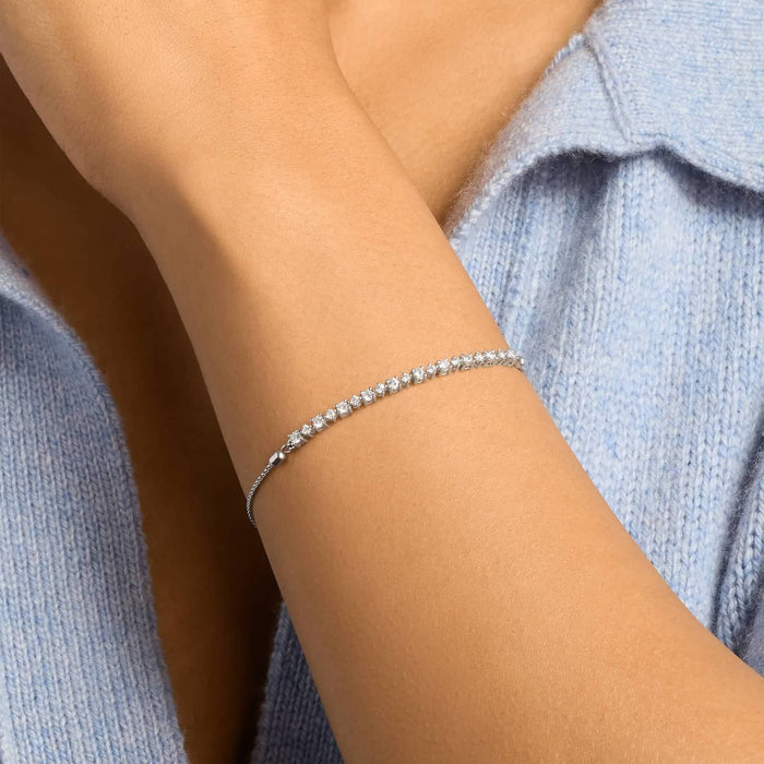 Close-up of the mixed size moissanite stones on the bolo bracelet
