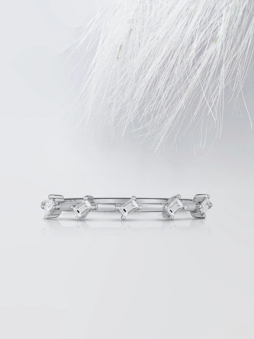 Baguette Cut Moissanite Distance Diamond Wedding Band in Yellow Gold Mapple Gems