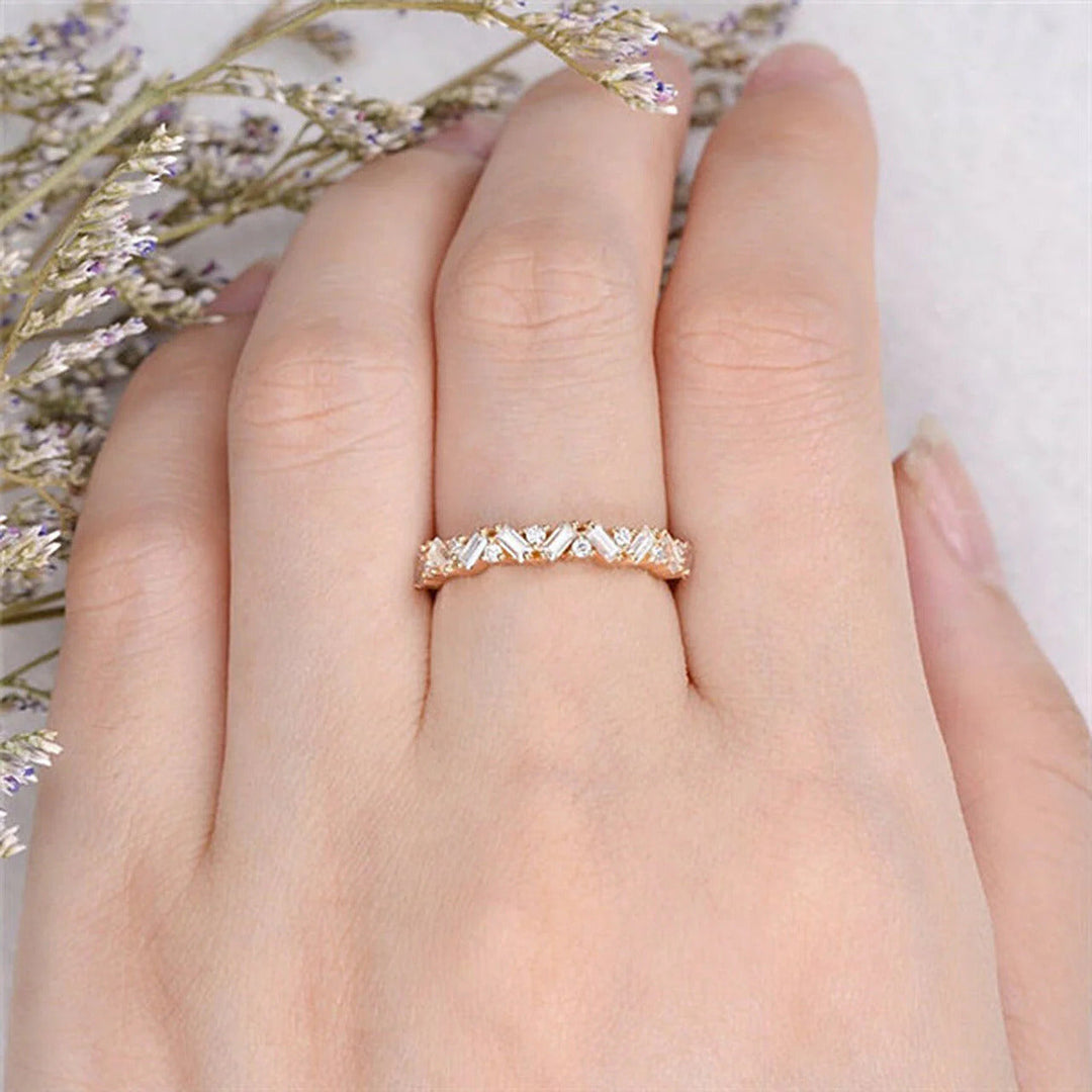 Baguette & Round Brilliant Cut Half Eternity Wedding Band Mapple Gems