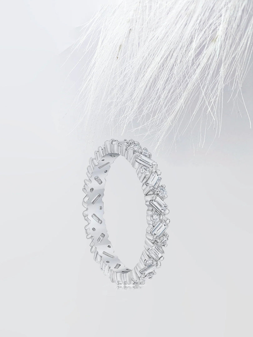 Baguette & Round Cut Moissanite Cluster Diamond Wedding Band Mapple Gems