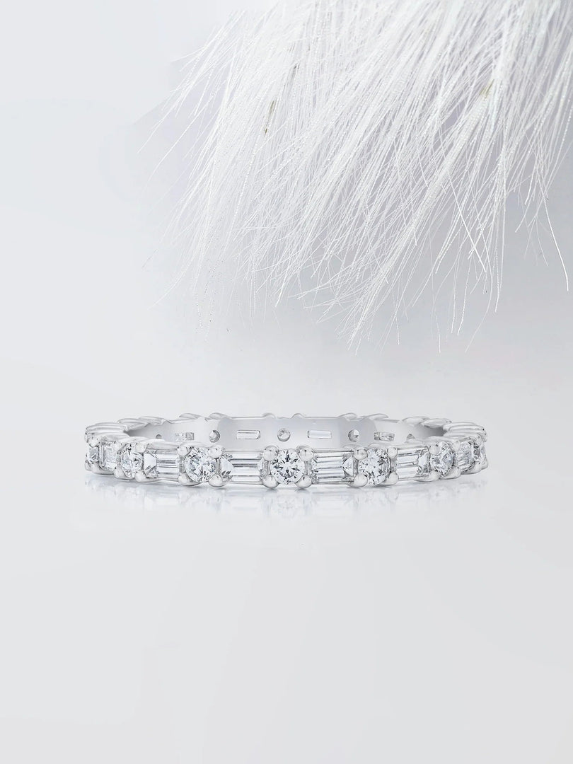 Baguette & Round Cut Moissanite Eternity Diamond Wedding Band Mapple Gems