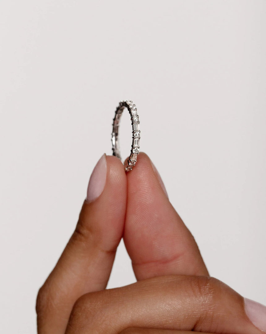 Baguette & Round Cut Moissanite Eternity Diamond Wedding Band Mapple Gems