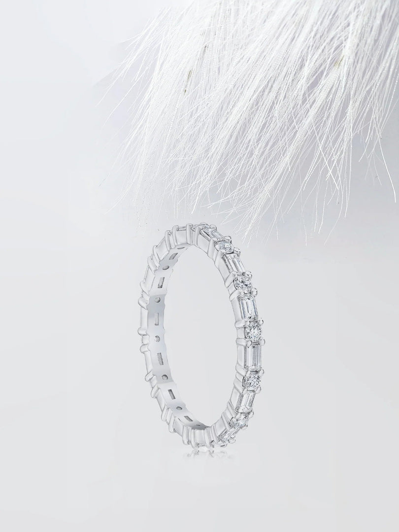 Baguette & Round Cut Moissanite Eternity Diamond Wedding Band Mapple Gems