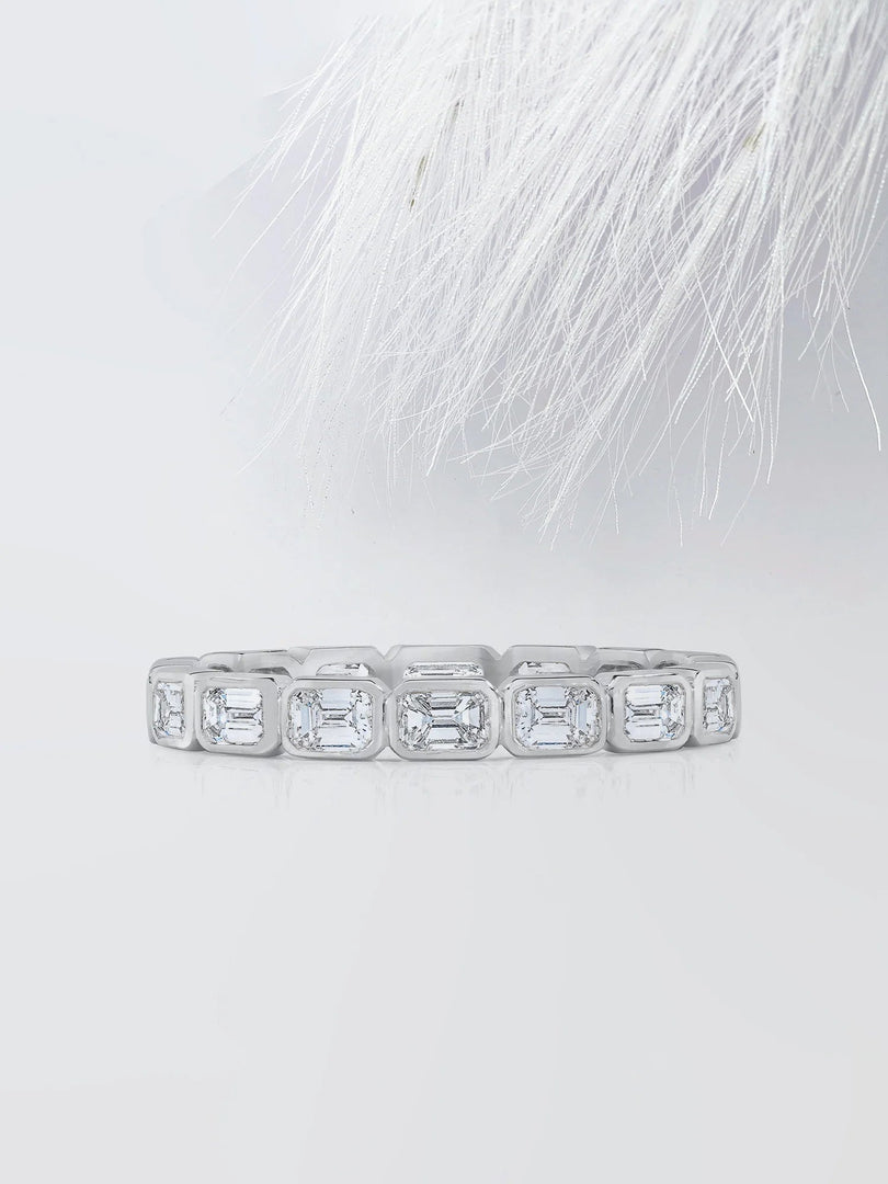 Bezel Set Emerald Cut Moissanite Eternity Diamond Wedding Band Mapple Gems