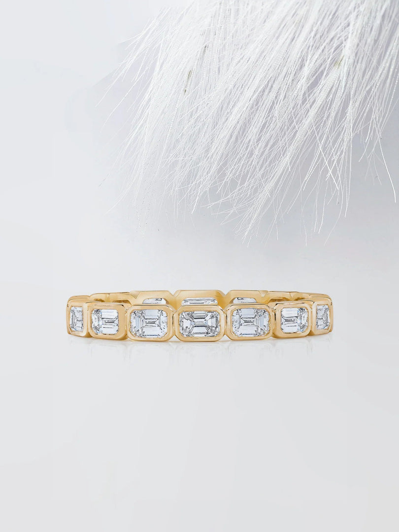 Bezel Set Emerald Cut Moissanite Eternity Diamond Wedding Band Mapple Gems