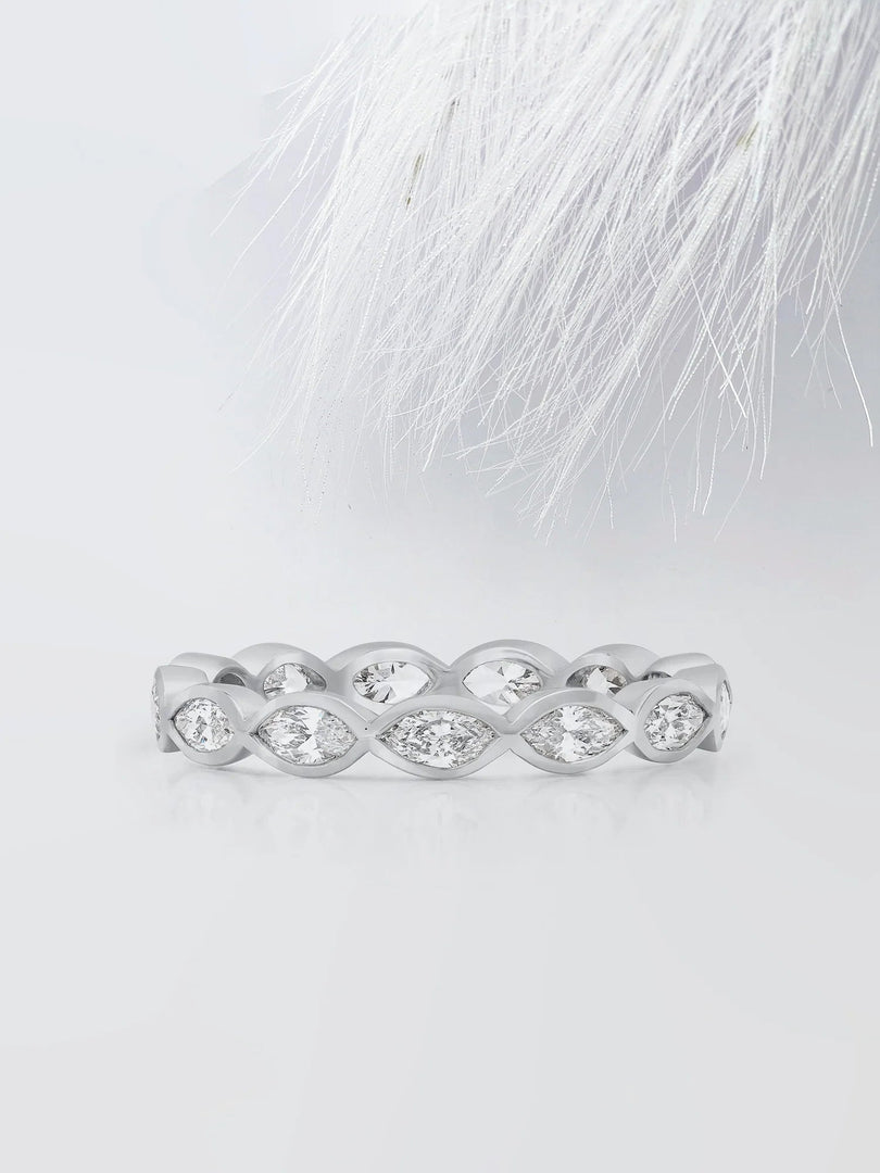 Bezel Set Marquise Cut Moissanite Eternity Diamond Wedding Band Mapple Gems