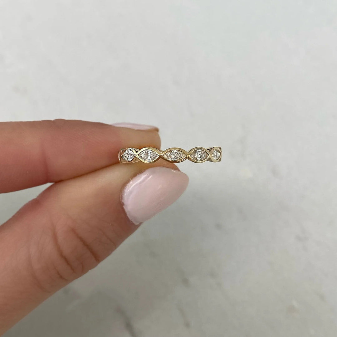 Bezel Set Marquise Cut Moissanite Eternity Diamond Wedding Band Mapple Gems
