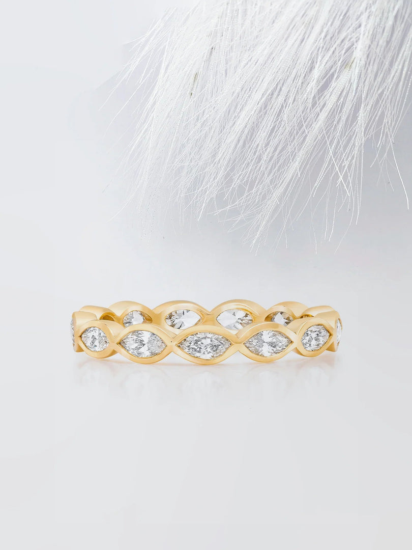 Bezel Set Marquise Cut Moissanite Eternity Diamond Wedding Band Mapple Gems