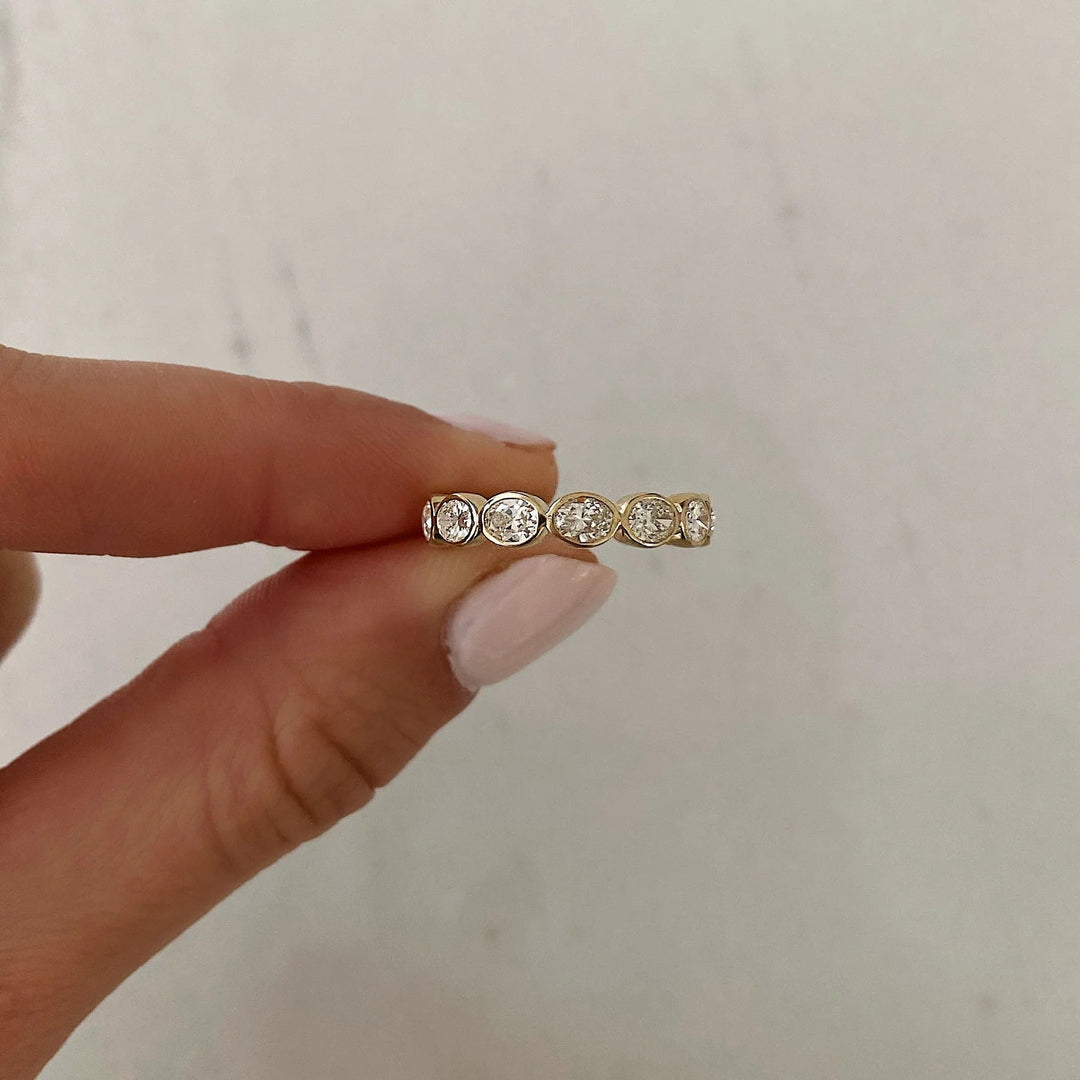 Bezel Set Oval Cut Moissanite Eternity Diamond Wedding Band Mapple Gems