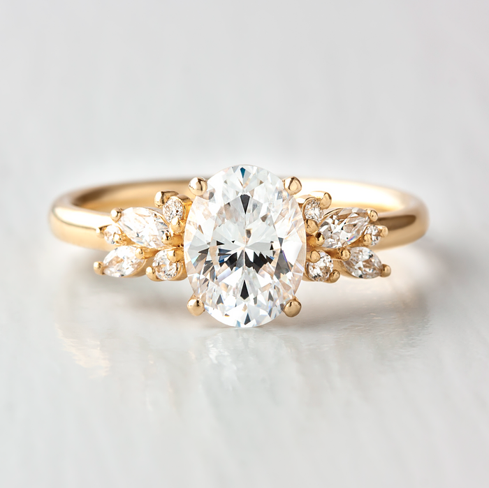 Oval Cut Moissanite Marquise Cluster Engagement Ring 2 CT to 5 CT - side view 2