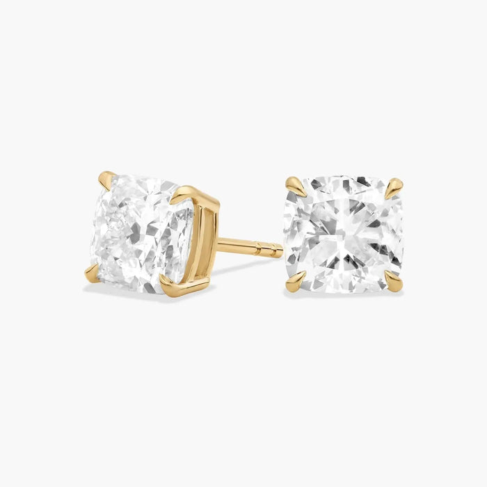 Cushion Cut Moissanite Stud Earrings – 4 Prong Basket Setting Solitaire Earrings for Women | Screw Back or Push Back | Diamond Alternative Gift | Mapple Gems