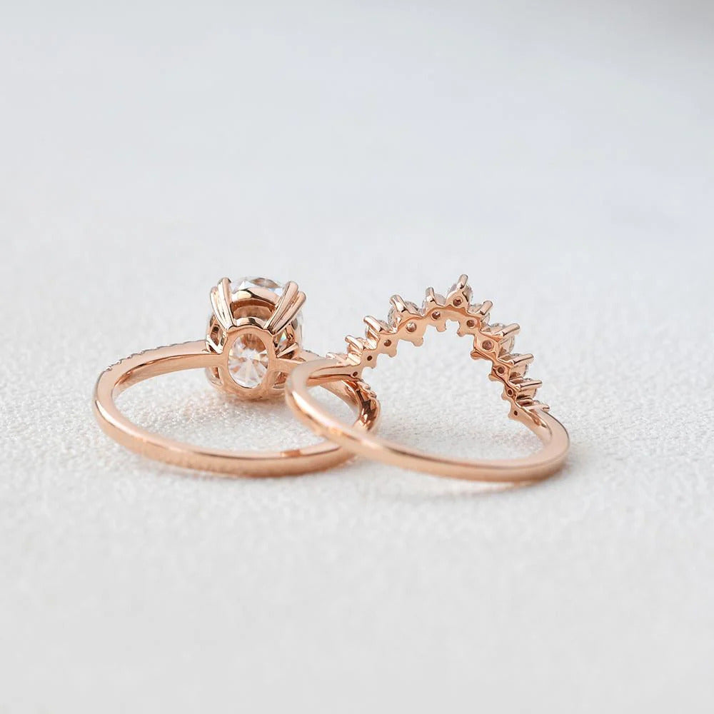 Elegant Oval Double Claw Moissanite Bridal Wedding Ring Set USA