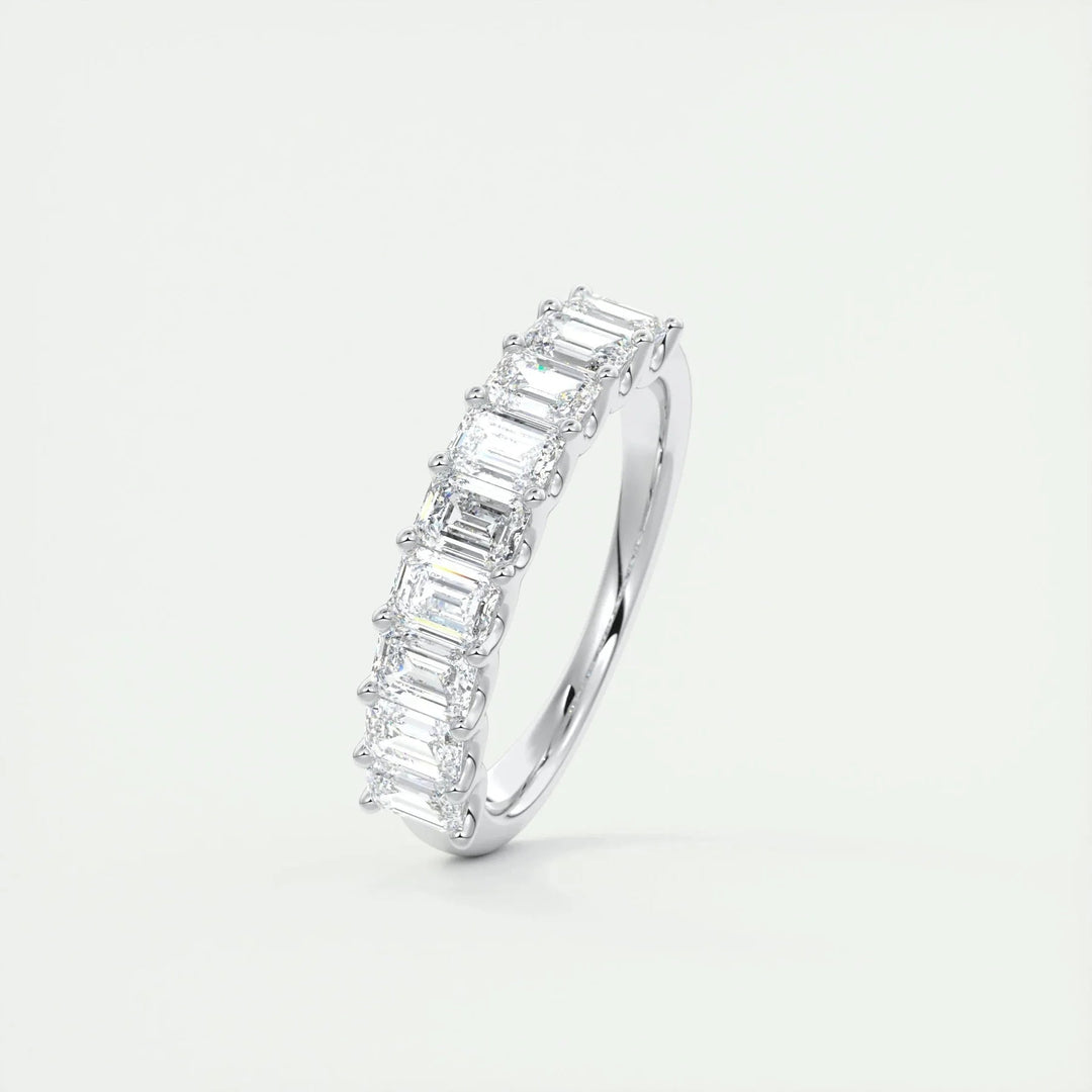 1.80 TCW EMERALD CUT HALF ETERNITY MOISSANITE BRIDAL WEDDING BAND Mapple Gems