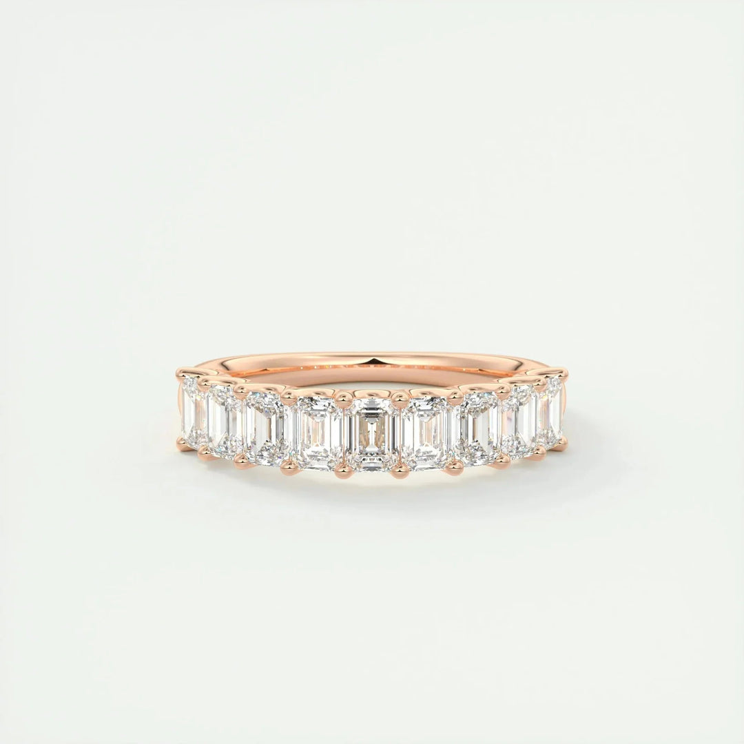 1.80 TCW EMERALD CUT HALF ETERNITY MOISSANITE BRIDAL WEDDING BAND Mapple Gems