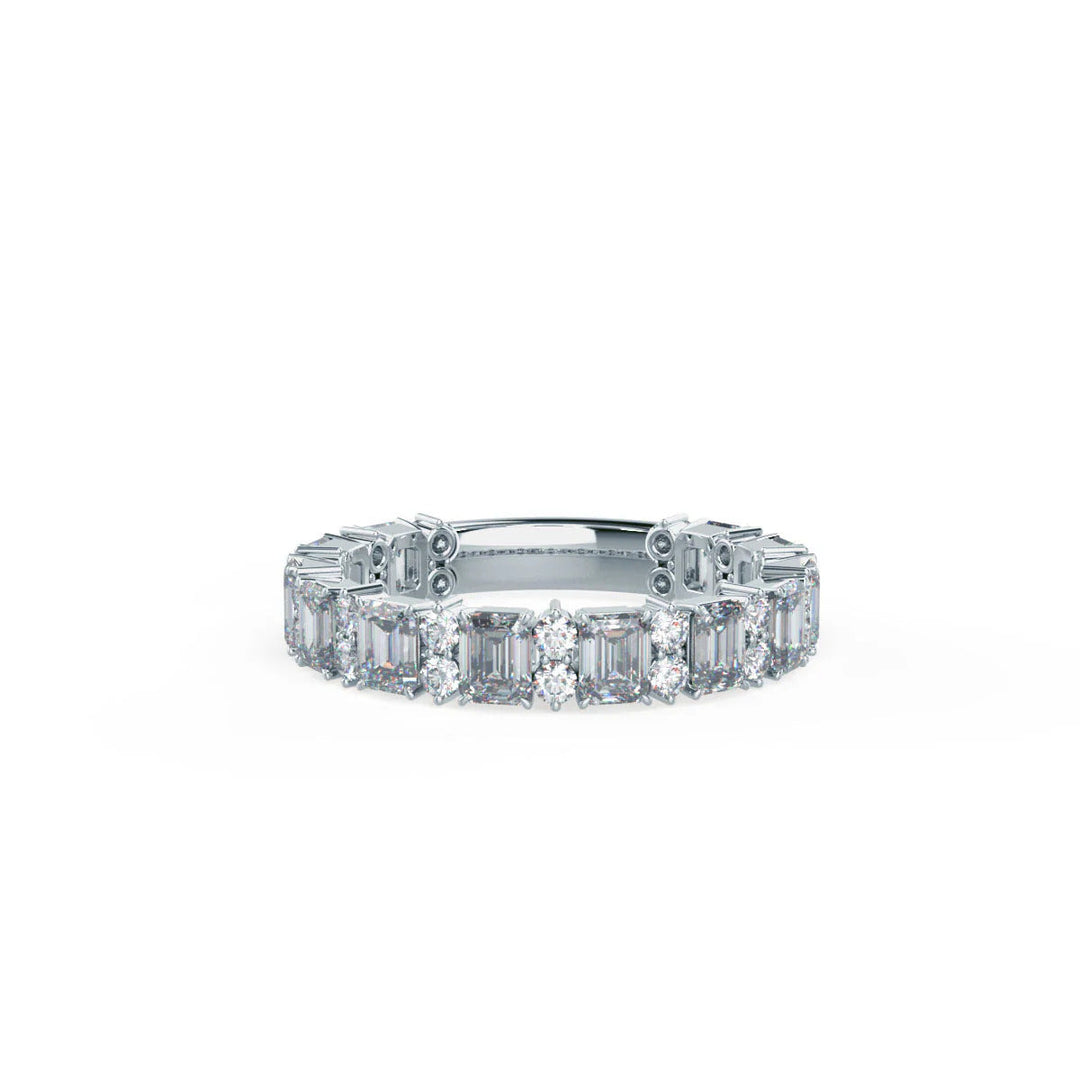 2.25TCW EMERALD CUT & ROUND MOISSANITE ETERNITY WEDDING BAND Mapple Gems