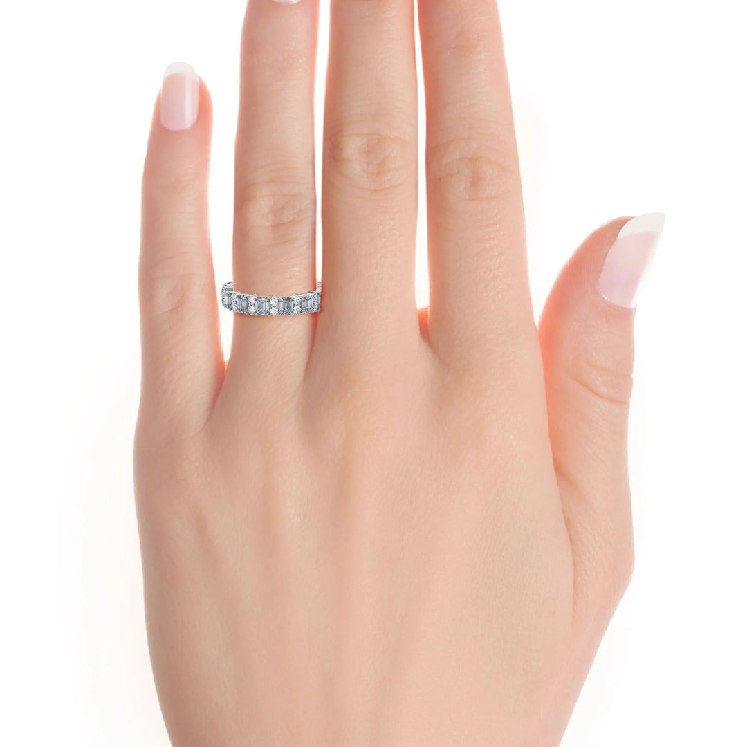 2.25TCW EMERALD CUT & ROUND MOISSANITE ETERNITY WEDDING BAND Mapple Gems