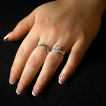 Load image into Gallery viewer, Emerald Cut Three Stone Moissanite Engagement Ring | 14K Gold Half Bezel Set Promise Ring for Women