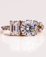 Load image into Gallery viewer, Toi Et Moi Moissanite Engagement Ring Round & Emerald Cut Two-Stone Vintage Bridal Ring Mapple Gems