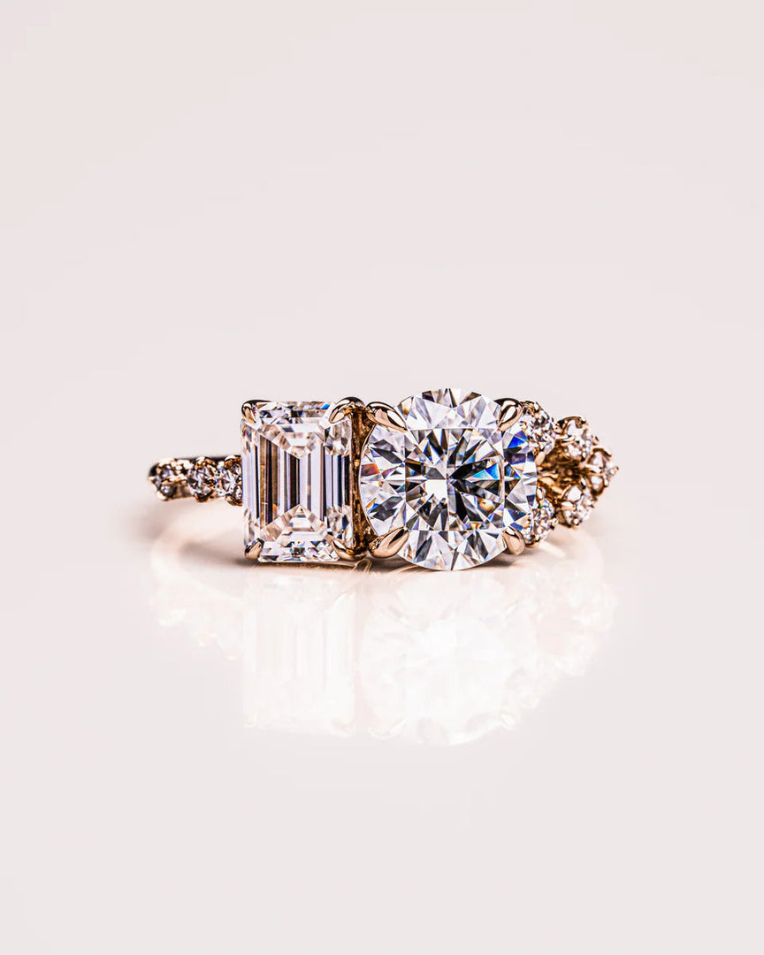 Toi Et Moi Moissanite Engagement Ring Round & Emerald Cut Two-Stone Vintage Bridal Ring Mapple Gems