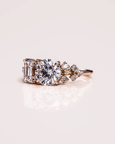Toi Et Moi Moissanite Engagement Ring Round & Emerald Cut Two-Stone Vintage Bridal Ring Mapple Gems