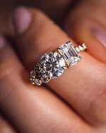 Load image into Gallery viewer, Toi Et Moi Moissanite Engagement Ring Round & Emerald Cut Two-Stone Vintage Bridal Ring Mapple Gems
