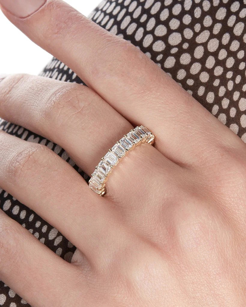 4.50CTW Emerald Cut Full Eternity Stacking Wedding Band Mapple Gems