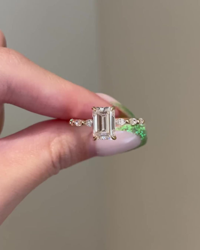 2.00 CT emerald cut moissanite anniversary ring in gold