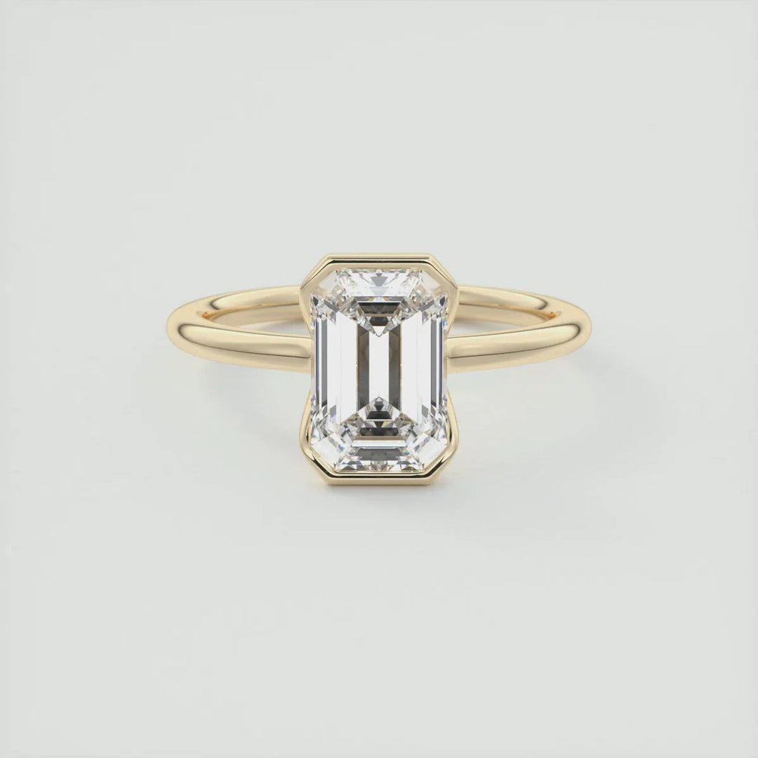 2.00 CT Emerald Cut Moissanite Half Bezel Engagement Ring