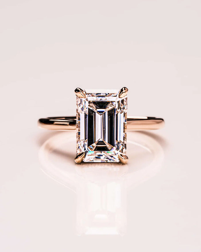 4.00 CT emerald cut moissanite classic solitaire engagement ring in gold