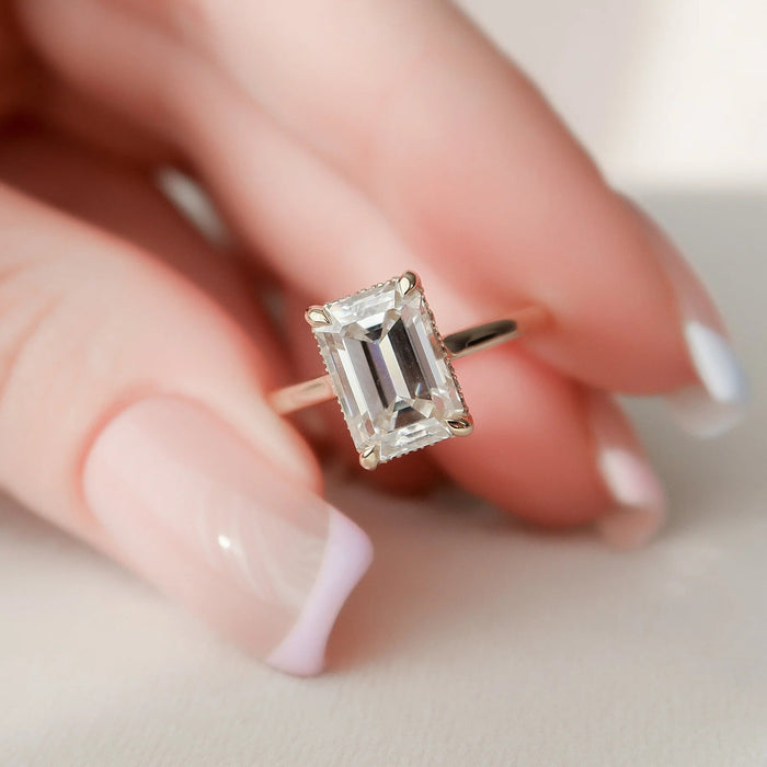2.00 CT emerald cut moissanite classic solitaire engagement ring in gold