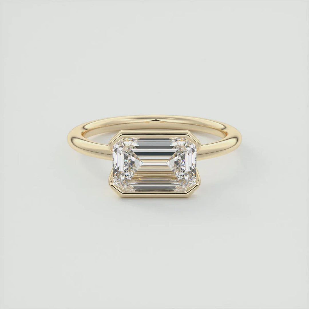 Emerald Cut Moissanite Half Bezel Solitaire Ring