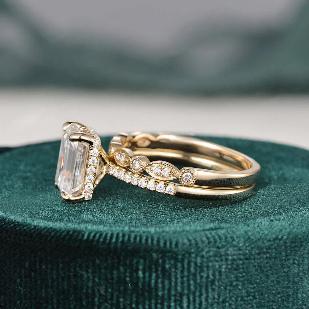2.50 CT Emerald Cut Solitaire Style Moissanite Bridal Ring Set Mapple Gems