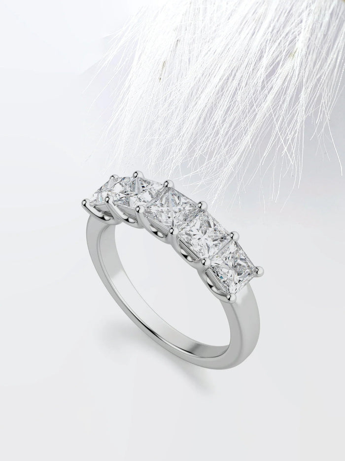 Five Stone Princess Cut Moissanite Diamond Wedding Band Mapple Gems