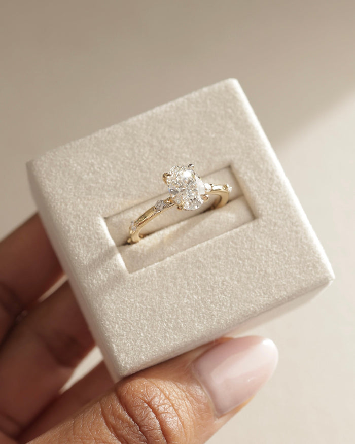 Oval Cut Moissanite Distance Pave Engagement Ring with Spaced Accent Stones - view 2
