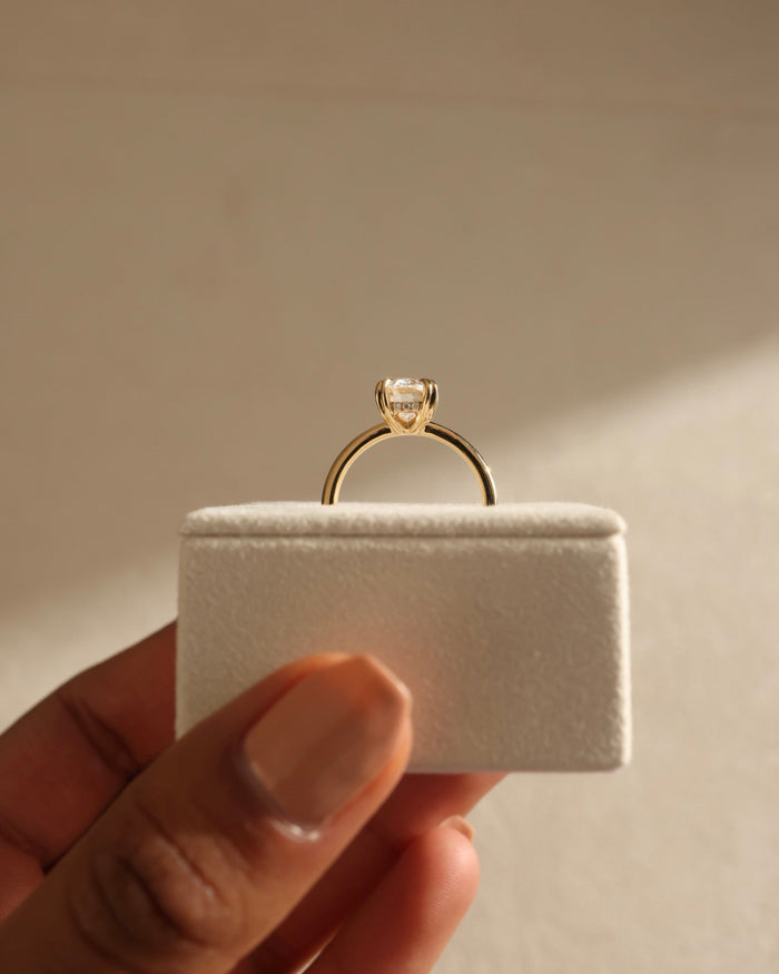 Oval Cut Moissanite Double Claw Solitaire Engagement Ring with Slim Polished Band - view 2
