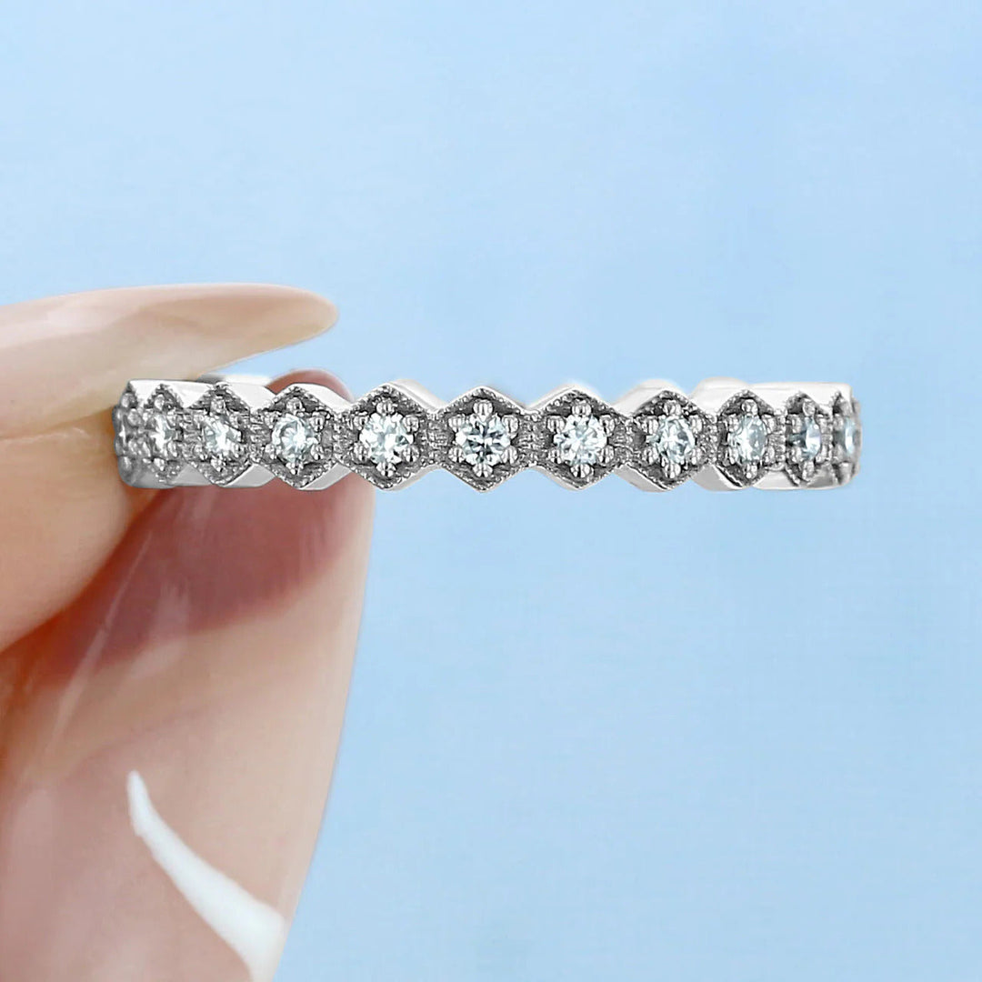 Hexagonal Style Full Eternity Pave Setting Wedding Band Mapple Gems