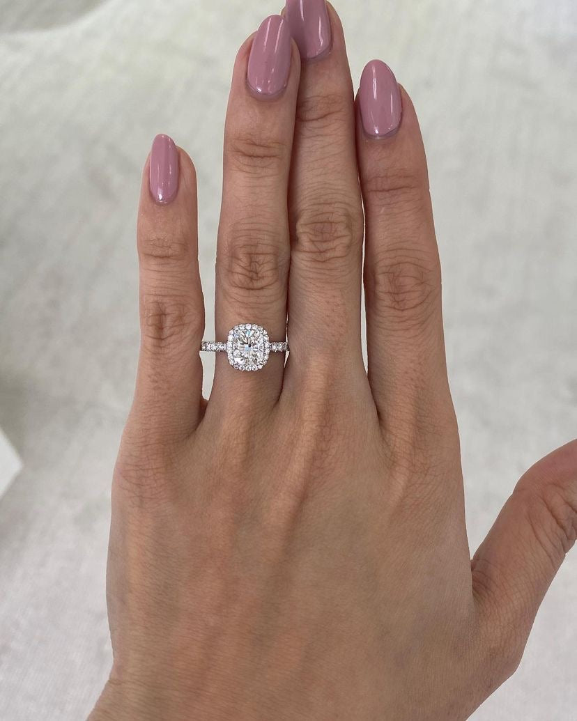 Cushion Cut Moissanite Halo Engagement Ring VVS Diamond Wedding & Anniversary Ring Mapple Gems