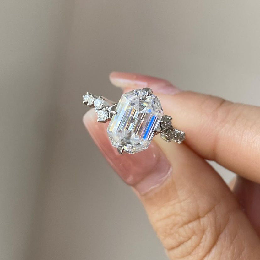 Elongated Hexagon Cut Moissanite Engagement Ring