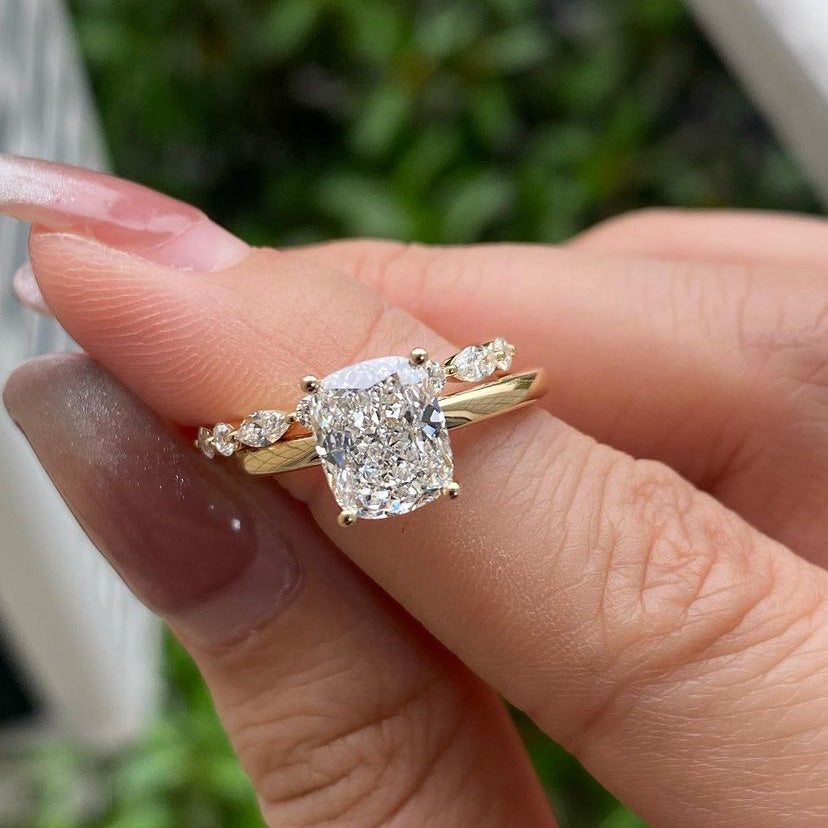 3 CT Elongated Cushion Moissanite Bridal Set