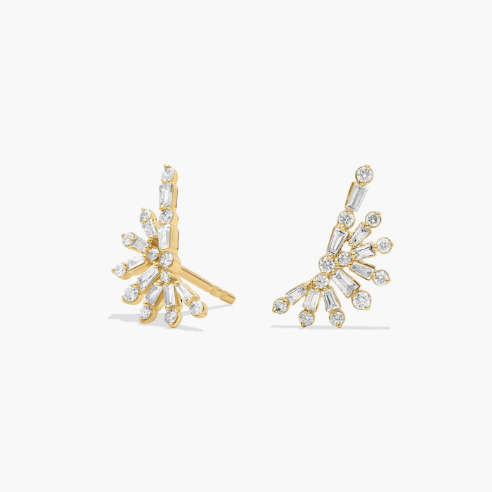Baguette Cut Moissanite Curved Bar Ear Climber Earrings - hero
