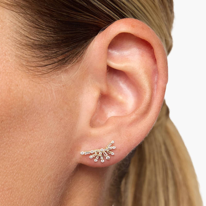 Baguette Cut Moissanite Curved Bar Ear Climber Earrings - view 2