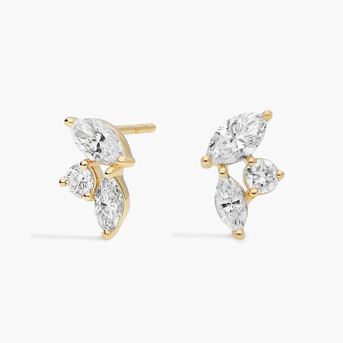 Marquise & Round Moissanite Cluster Stud Earrings – Vintage Inspired Wedding Earrings for Women | Diamond Alternative Floral Earrings | Mapple Gems