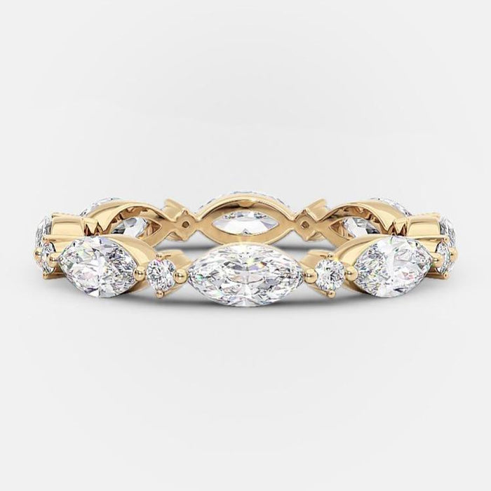 0.30 CT Marquise Cut Round Cut Lab Grown Diamond Band For Her Mapple Gems